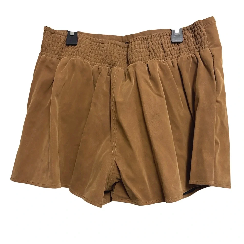 Free People Paradise Found Boho Brown Faux Suede Skort Smocked Waist XL